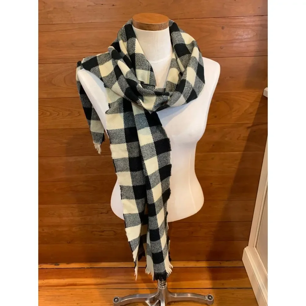 J Crew plaid soft cozy scarf black cream check